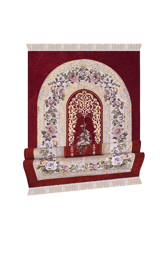 Bordo Mihrap Desen Kabartmalı Özel Dokuma Seccade - 4