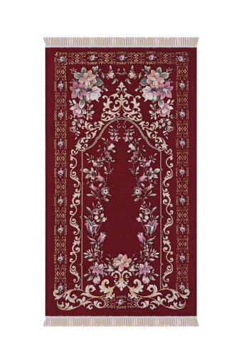 Bordo Gülbahçe Desen Kabartmalı Özel Dokuma Seccade 