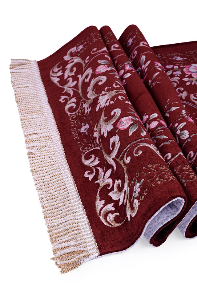 Bordo Gülbahçe Desen Kabartmalı Özel Dokuma Seccade - 3