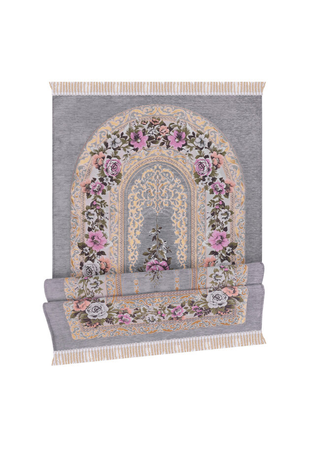 Gri Mihrap Desen Kabartmalı Özel Dokuma Seccade - 4