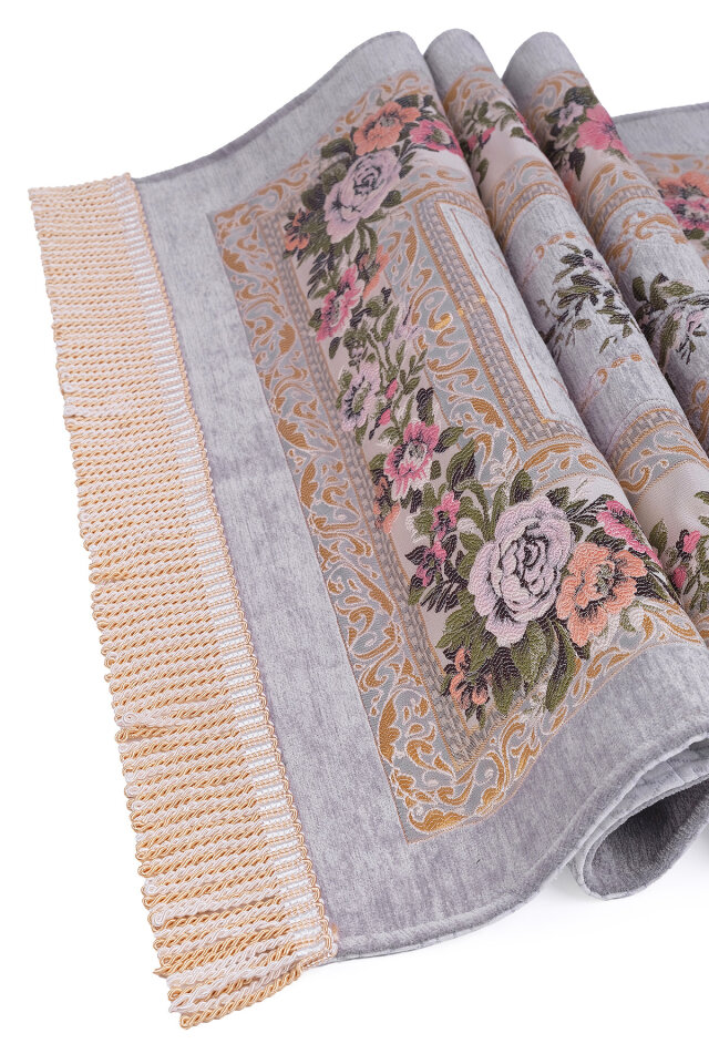 Gri Mihrap Desen Kabartmalı Özel Dokuma Seccade - 3