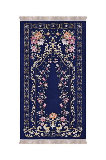 Lacivert Gülbahçe Desen Kabartmalı Özel Dokuma Seccade 