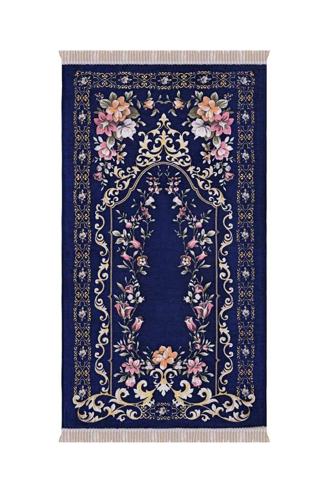 Lacivert Gülbahçe Desen Kabartmalı Özel Dokuma Seccade 