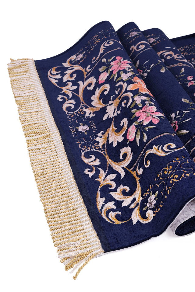 Lacivert Gülbahçe Desen Kabartmalı Özel Dokuma Seccade - 3