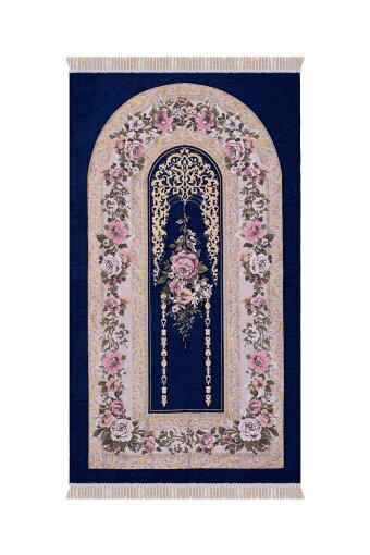 Lacivert Mihrap Desen Kabartmalı Özel Dokuma Seccade 