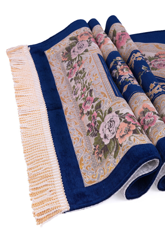 Lacivert Mihrap Desen Kabartmalı Özel Dokuma Seccade - 3