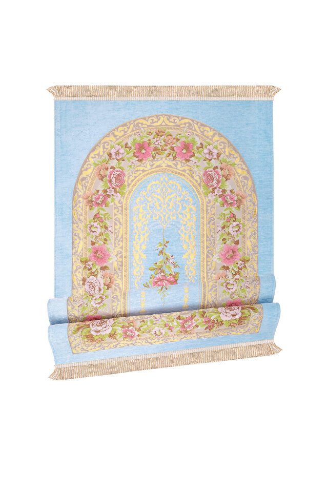 Mavi Mihrap Desen Kabartmalı Özel Dokuma Seccade - 4