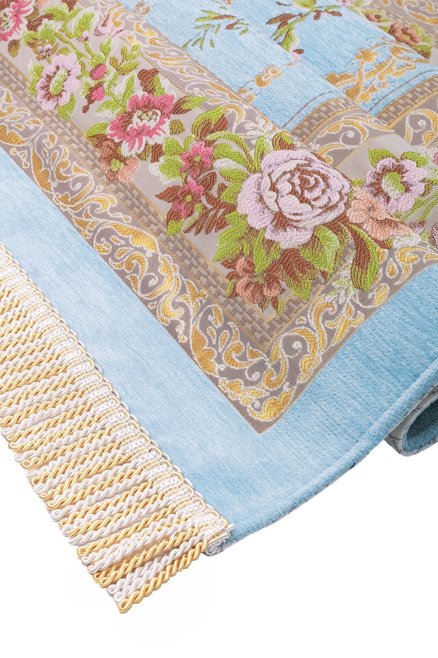 Mavi Mihrap Desen Kabartmalı Özel Dokuma Seccade - 3