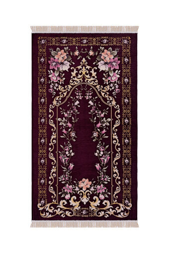 Mürdüm Gülbahçe Desen Kabartmalı Özel Dokuma Seccade 