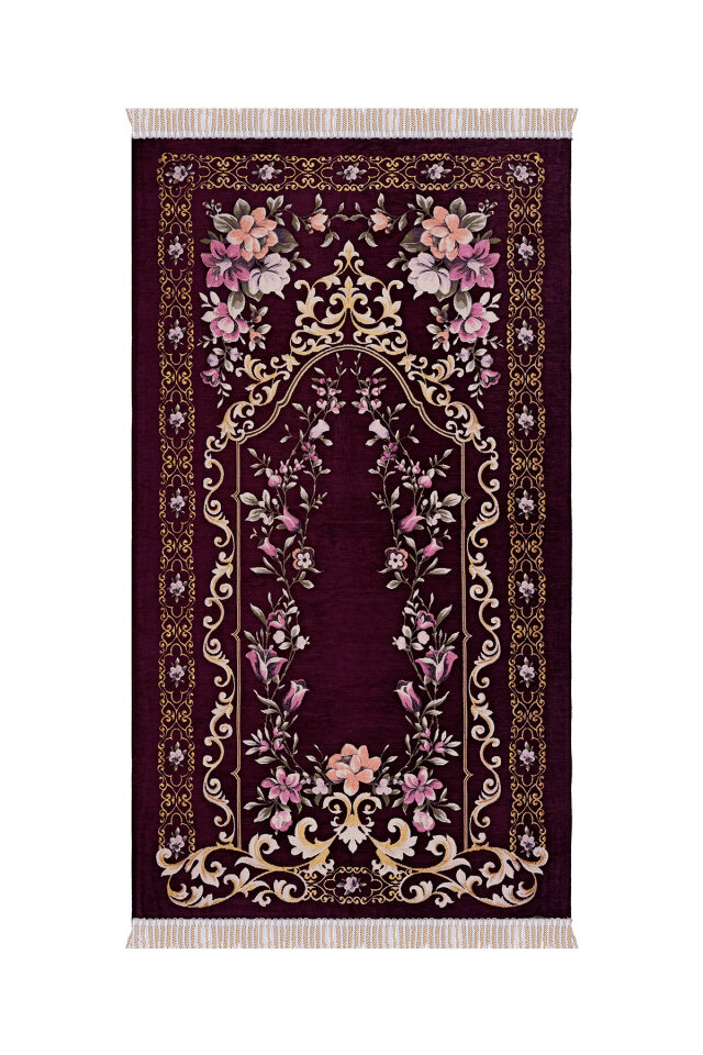 Mürdüm Gülbahçe Desen Kabartmalı Özel Dokuma Seccade 