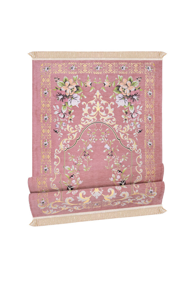 Pembe Gülbahçe Desen Kabartmalı Özel Dokuma Seccade - 4