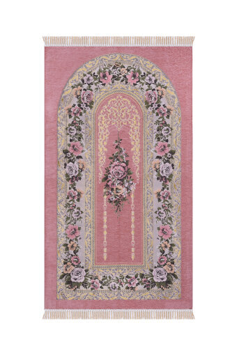 Pembe Mihrap Desen Kabartmalı Özel Dokuma Seccade 
