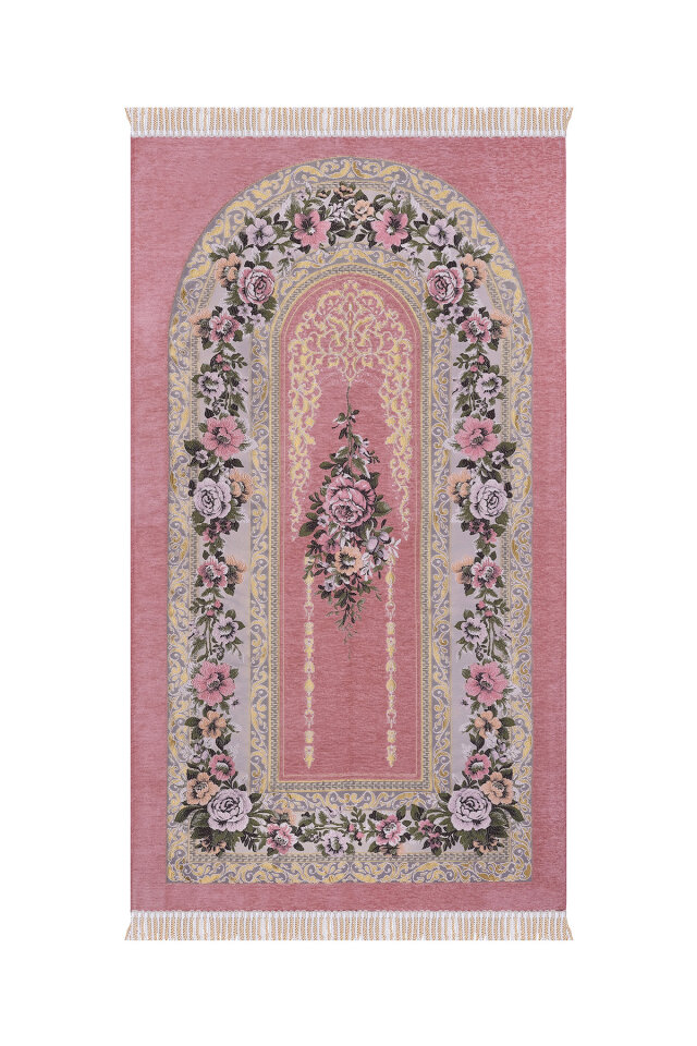 Pembe Mihrap Desen Kabartmalı Özel Dokuma Seccade - Bursa İpek