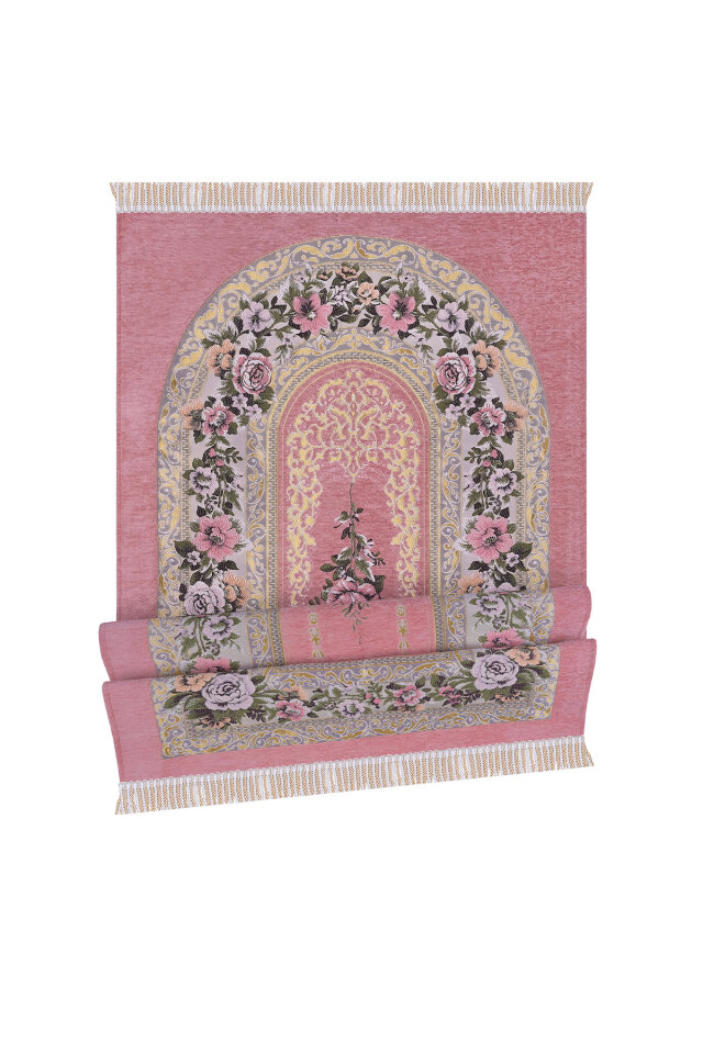 Pembe Mihrap Desen Kabartmalı Özel Dokuma Seccade - 4