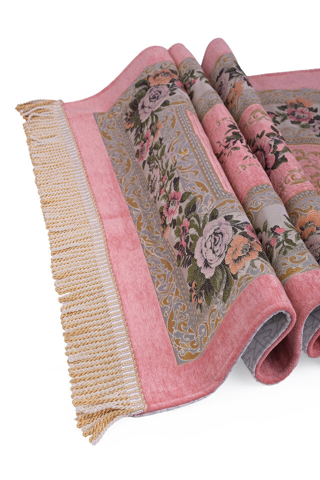 Pembe Mihrap Desen Kabartmalı Özel Dokuma Seccade - 3