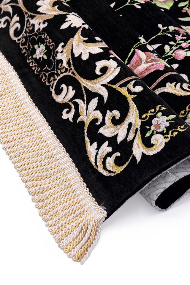 Siyah Gülbahçe Desen Kabartmalı Özel Dokuma Seccade - 3