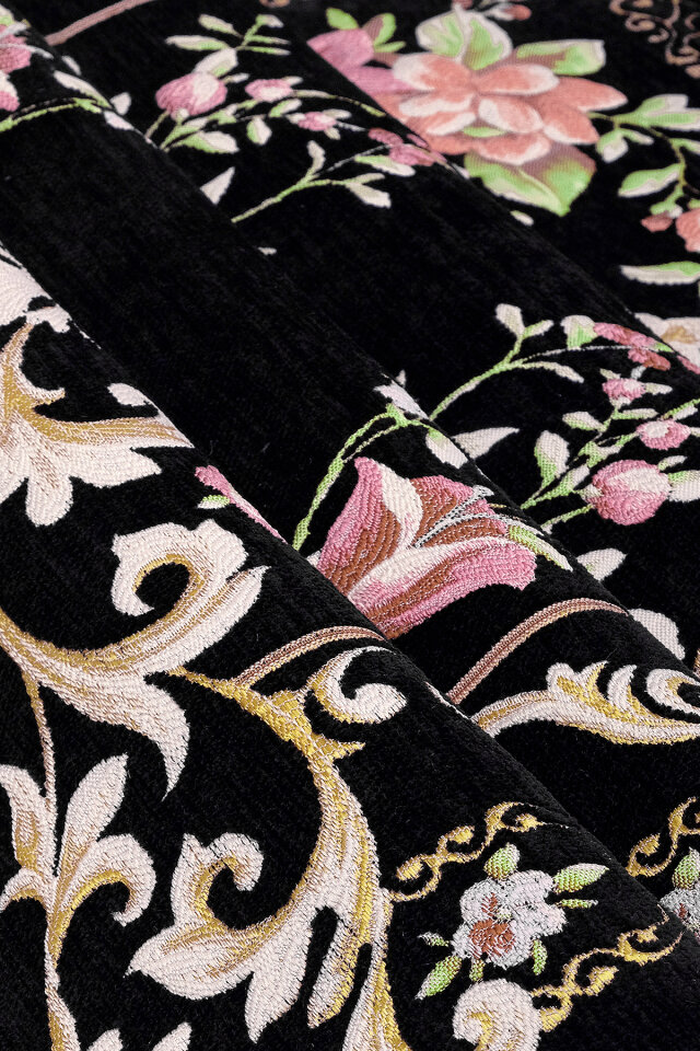 Siyah Gülbahçe Desen Kabartmalı Özel Dokuma Seccade - 2