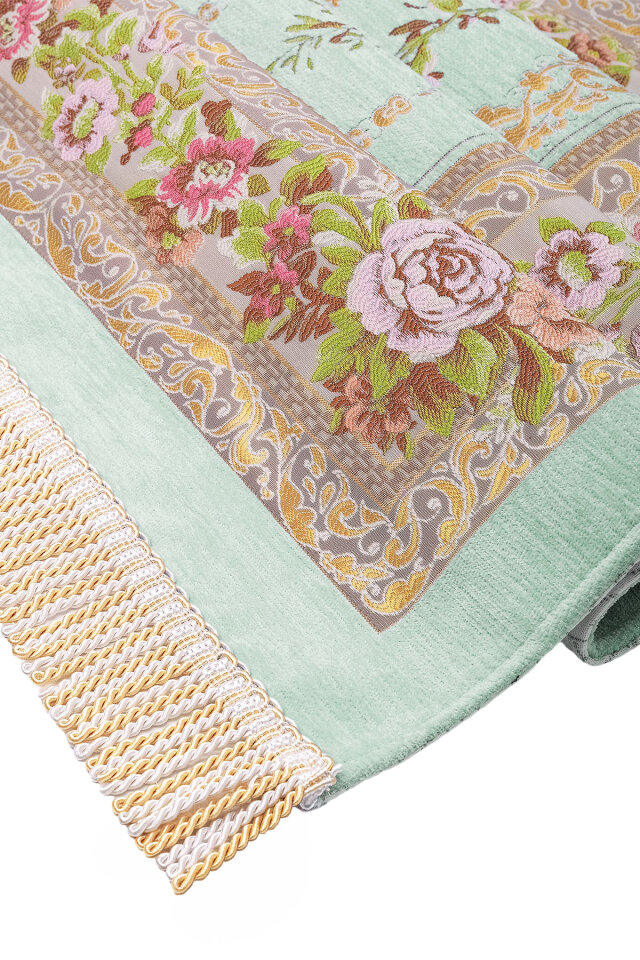 Su Yeşil Mihrap Desen Kabartmalı Özel Dokuma Seccade - 3