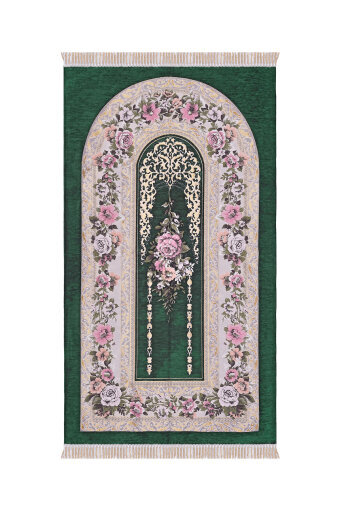 Yeşil Mihrap Desen Kabartmalı Özel Dokuma Seccade 