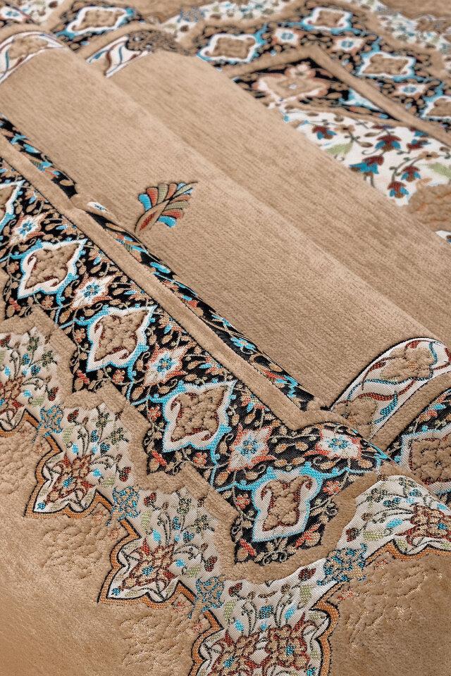 Bej Rumi Desen Kabartmalı Özel Dokuma Seccade - 2