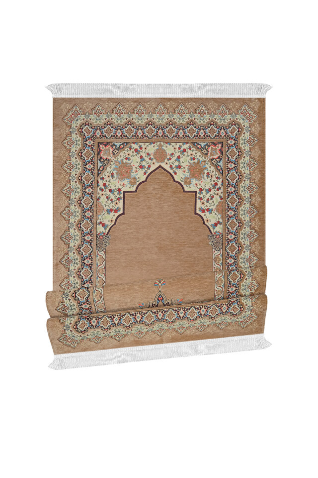 Bej Rumi Desen Kabartmalı Özel Dokuma Seccade - 4