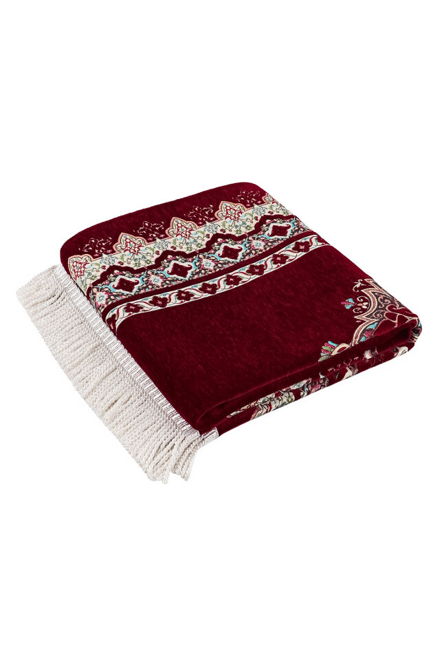 Bordo Rumi Desen Kabartmalı Özel Dokuma Seccade - 5