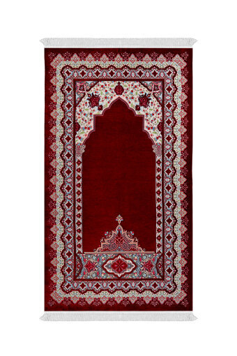 Bordo Rumi Desen Kabartmalı Özel Dokuma Seccade 