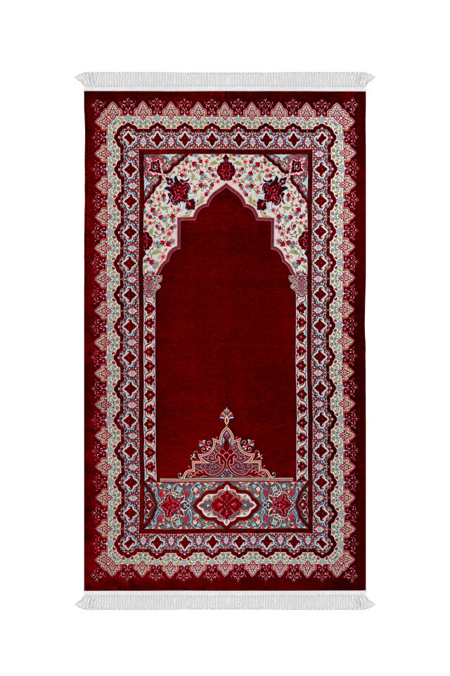 Bordo Rumi Desen Kabartmalı Özel Dokuma Seccade - Bursa İpek