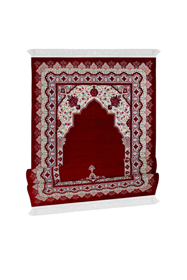 Bordo Rumi Desen Kabartmalı Özel Dokuma Seccade - 4