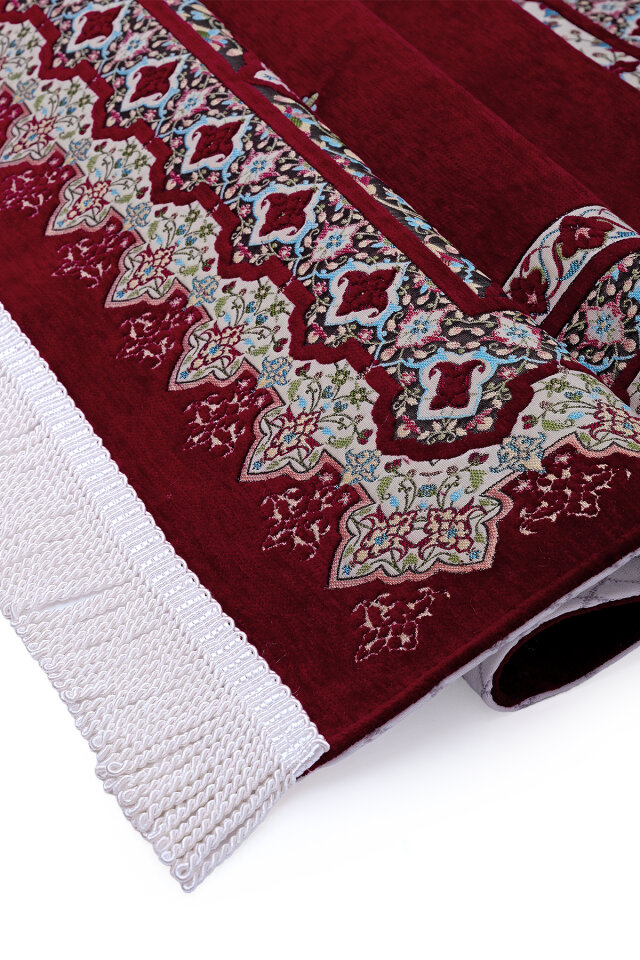 Bordo Rumi Desen Kabartmalı Özel Dokuma Seccade - 3
