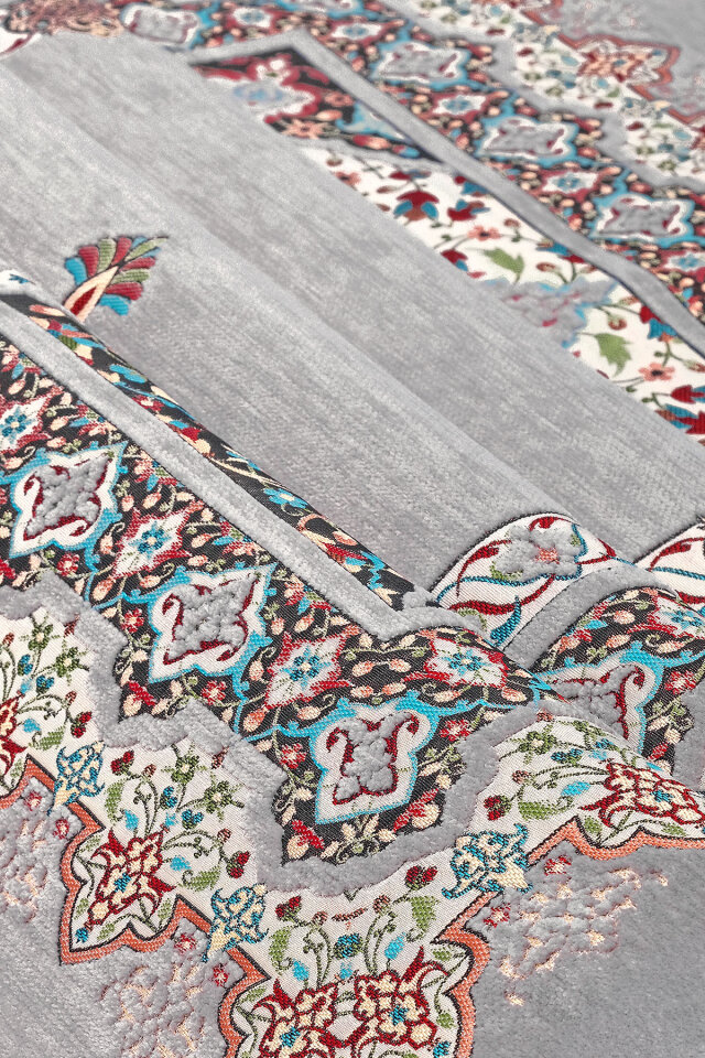 Gri Rumi Desen Kabartmalı Özel Dokuma Seccade - 2