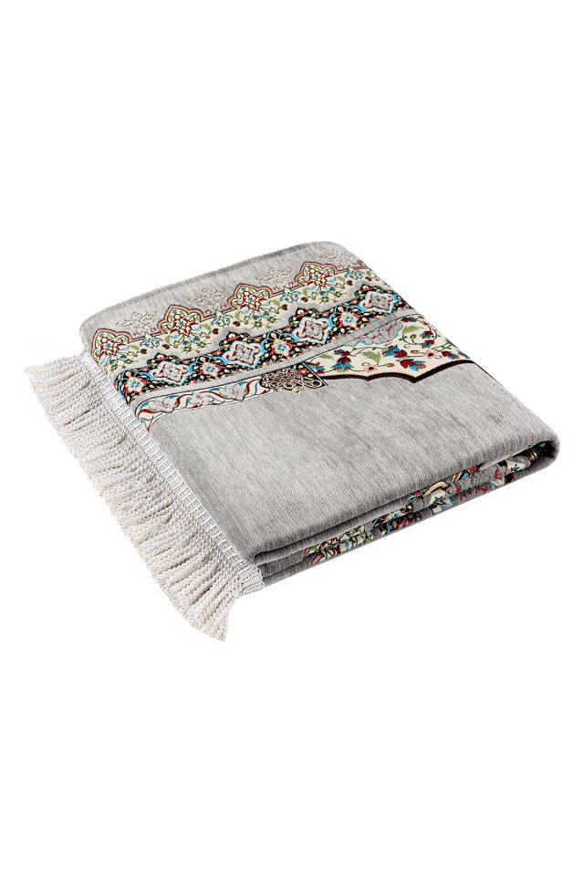Gri Rumi Desen Kabartmalı Özel Dokuma Seccade - 5