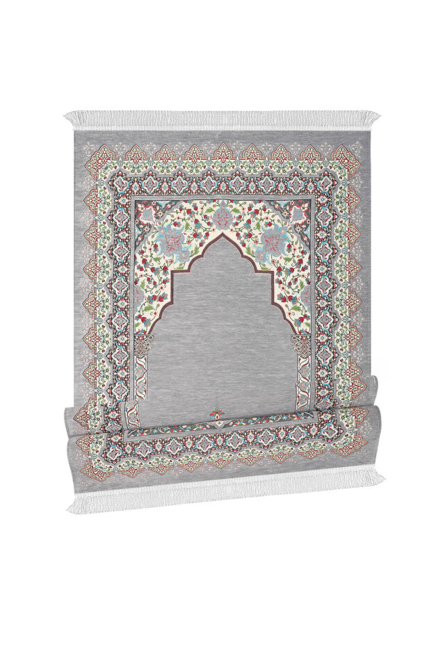 Gri Rumi Desen Kabartmalı Özel Dokuma Seccade - 4