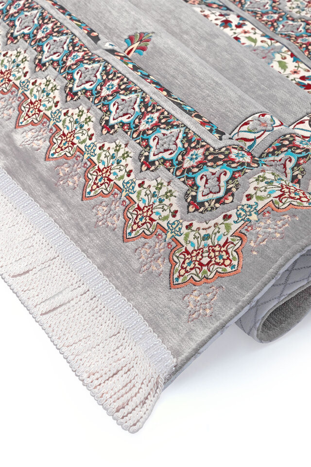 Gri Rumi Desen Kabartmalı Özel Dokuma Seccade - 3