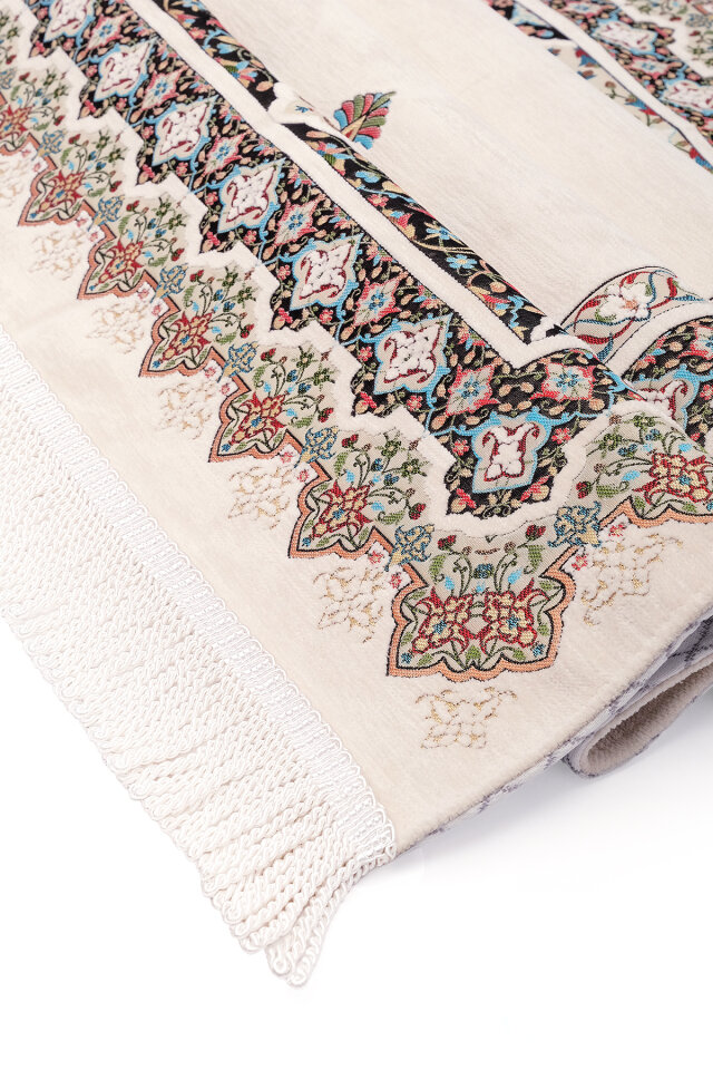 Krem Rumi Desen Kabartmalı Özel Dokuma Seccade - 3