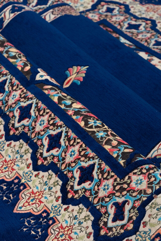 Lacivert Rumi Desen Kabartmalı Özel Dokuma Seccade - 2