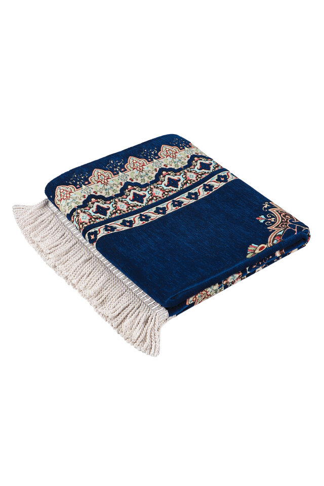 Lacivert Rumi Desen Kabartmalı Özel Dokuma Seccade - 5