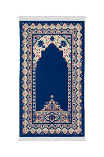 Lacivert Rumi Desen Kabartmalı Özel Dokuma Seccade 