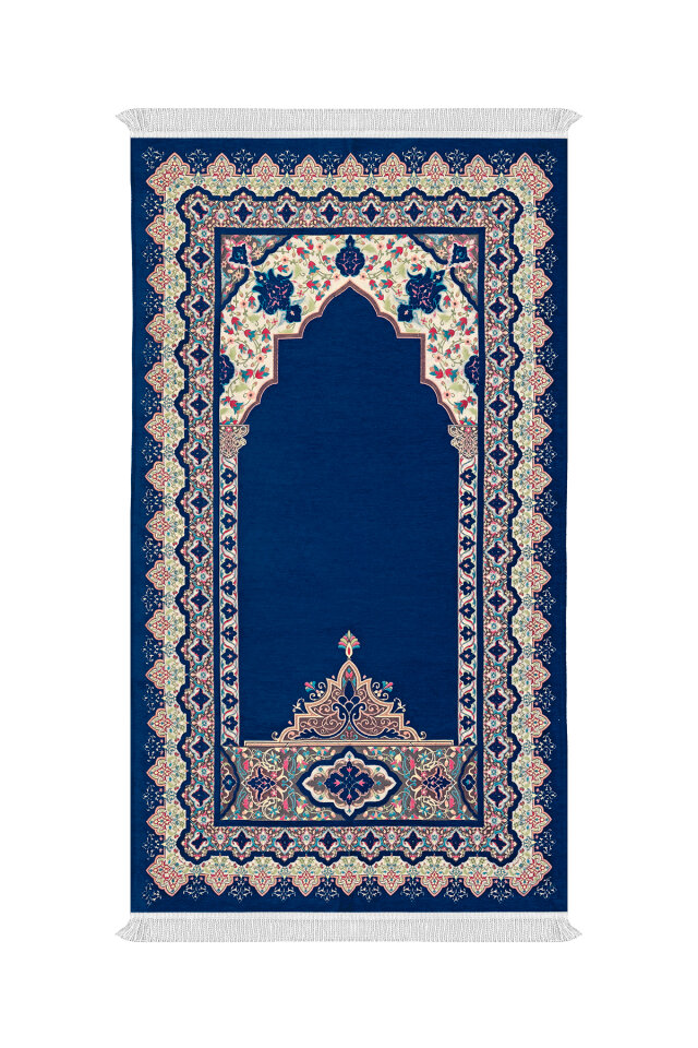 Lacivert Rumi Desen Kabartmalı Özel Dokuma Seccade 