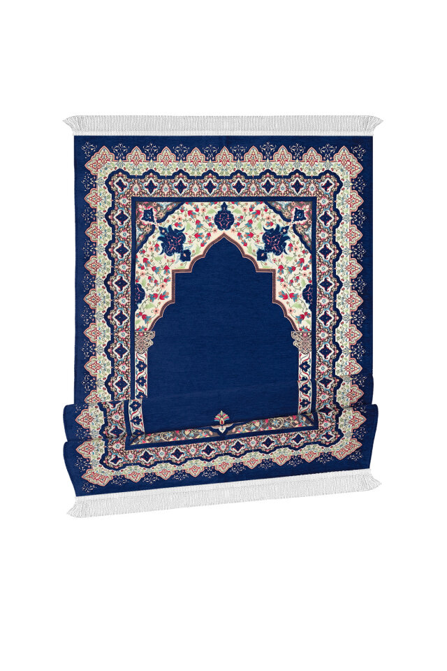 Lacivert Rumi Desen Kabartmalı Özel Dokuma Seccade - 4