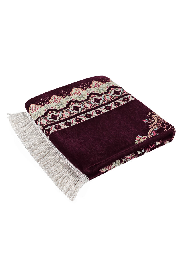 Mürdüm Rumi Desen Kabartmalı Özel Dokuma Seccade - 5