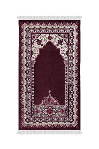 Mürdüm Rumi Desen Kabartmalı Özel Dokuma Seccade 