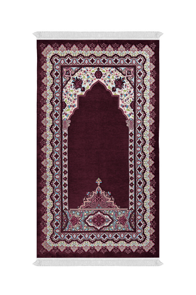 Mürdüm Rumi Desen Kabartmalı Özel Dokuma Seccade - Bursa İpek