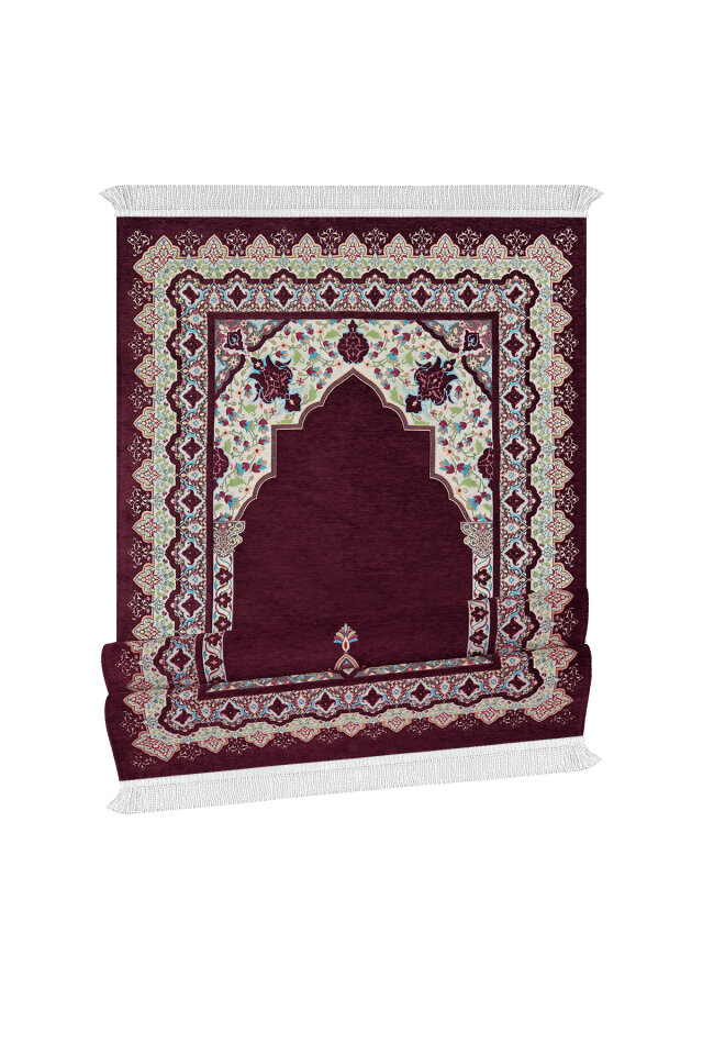 Mürdüm Rumi Desen Kabartmalı Özel Dokuma Seccade - 4