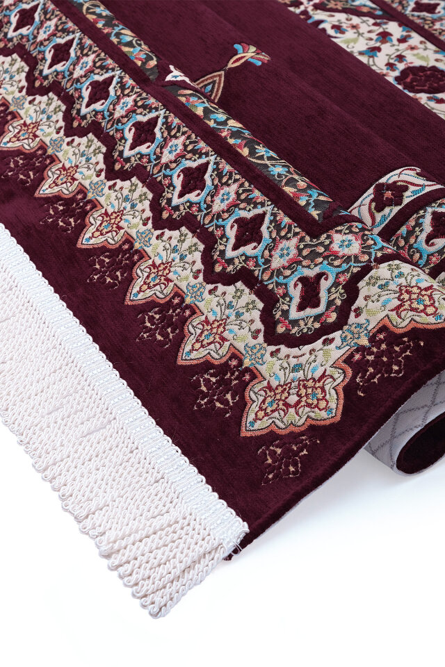 Mürdüm Rumi Desen Kabartmalı Özel Dokuma Seccade - 3