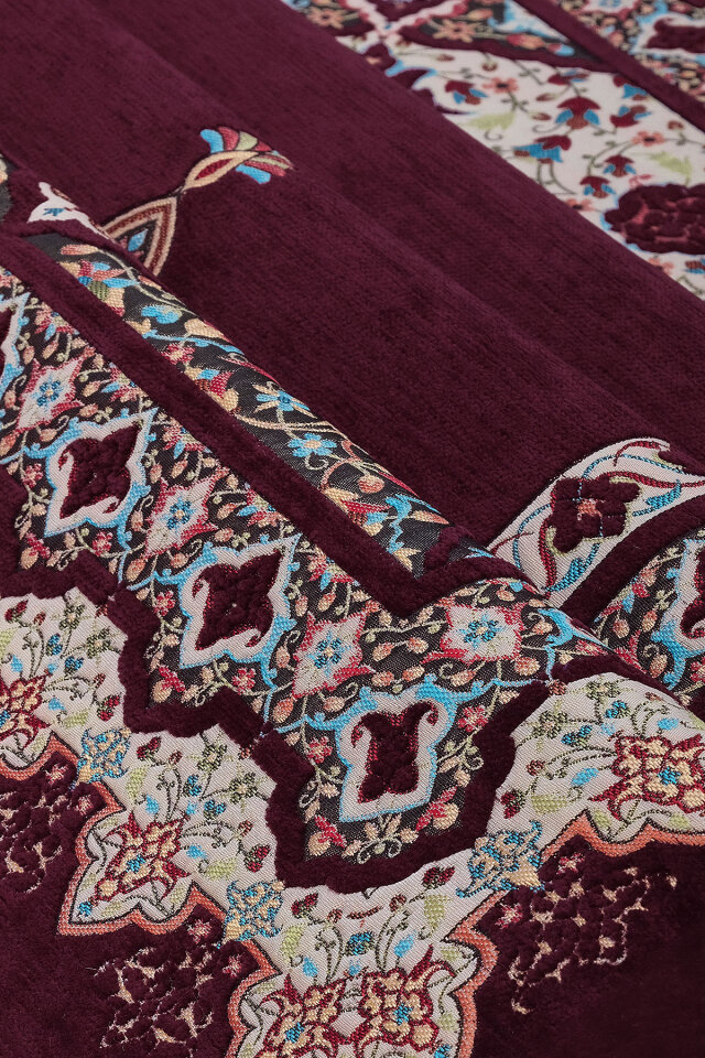 Mürdüm Rumi Desen Kabartmalı Özel Dokuma Seccade - 2