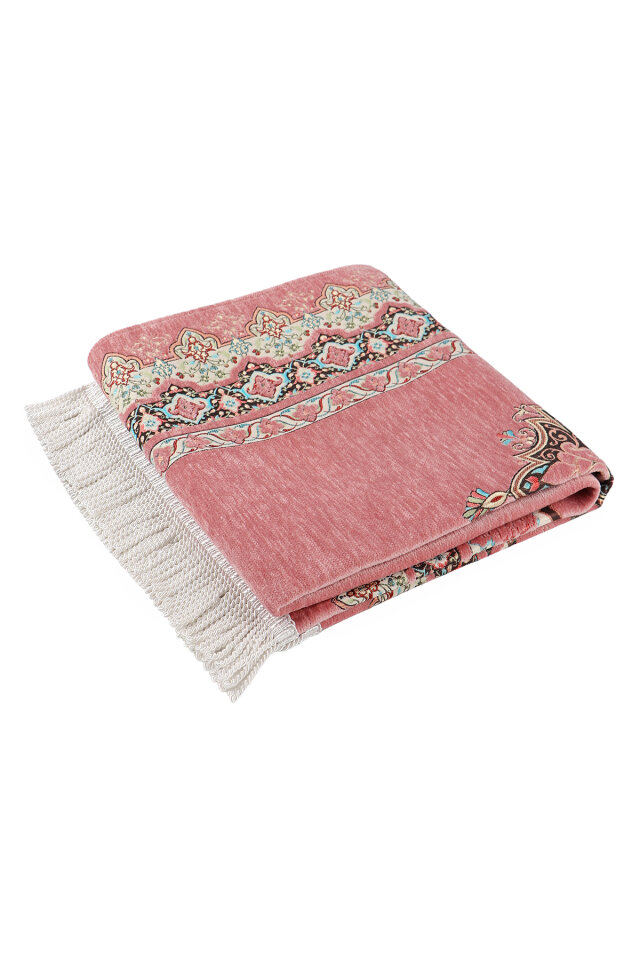 Pembe Rumi Desen Kabartmalı Özel Dokuma Seccade - 5