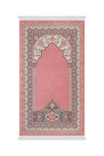 Pembe Rumi Desen Kabartmalı Özel Dokuma Seccade 