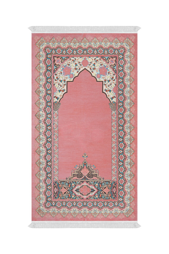 Pembe Rumi Desen Kabartmalı Özel Dokuma Seccade - Bursa İpek