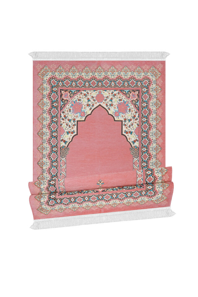 Pembe Rumi Desen Kabartmalı Özel Dokuma Seccade - 4